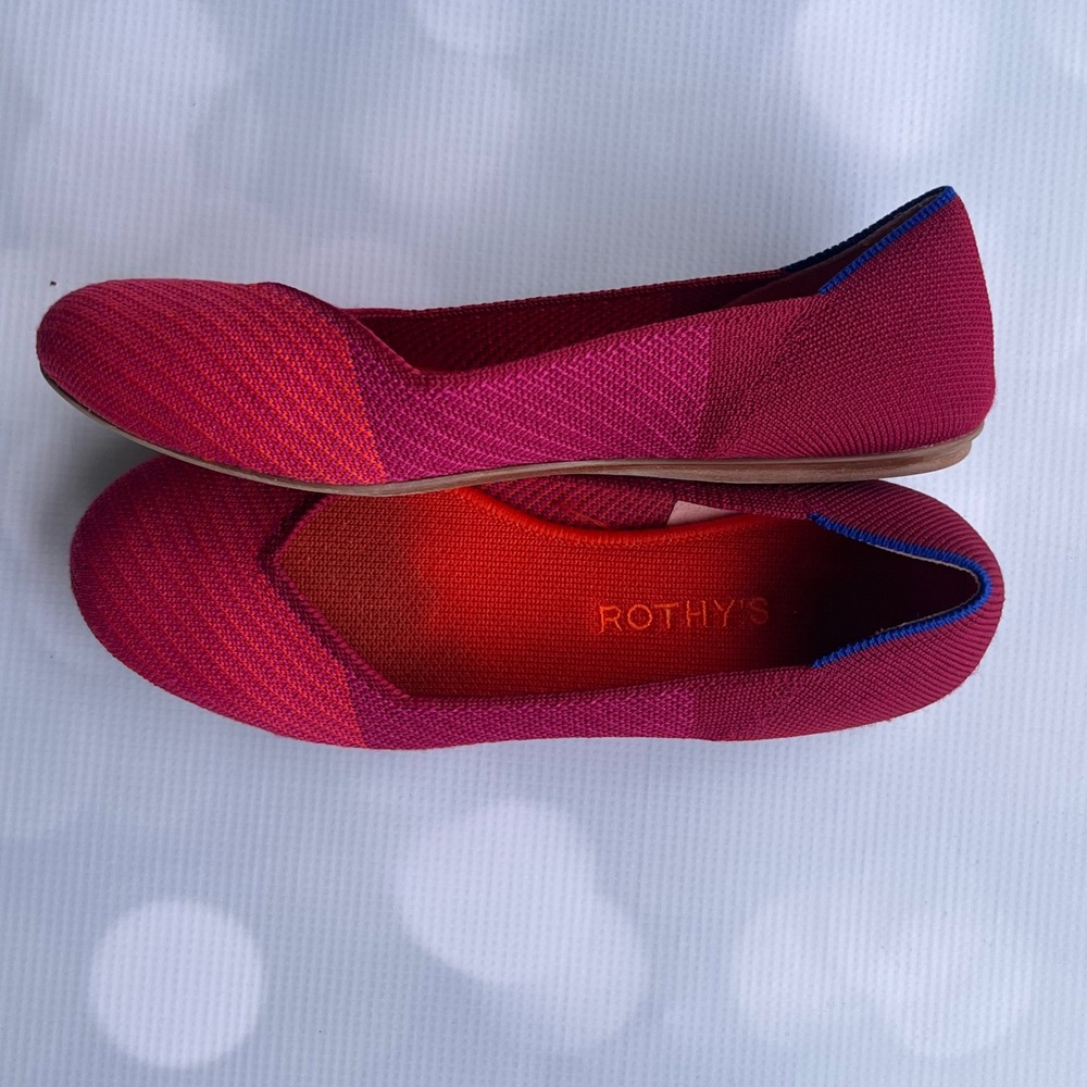 Rothys The Flat Raspberry Red Colorblock‎ Round Toe Balletcore Casual Womens 7